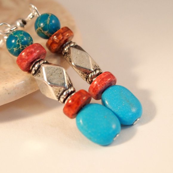 Handmade Howlite bead earrings - Picture 1 of 7
